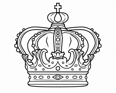 Розмальовка королівської корони з хрестиком угорі та перлами на дугах
